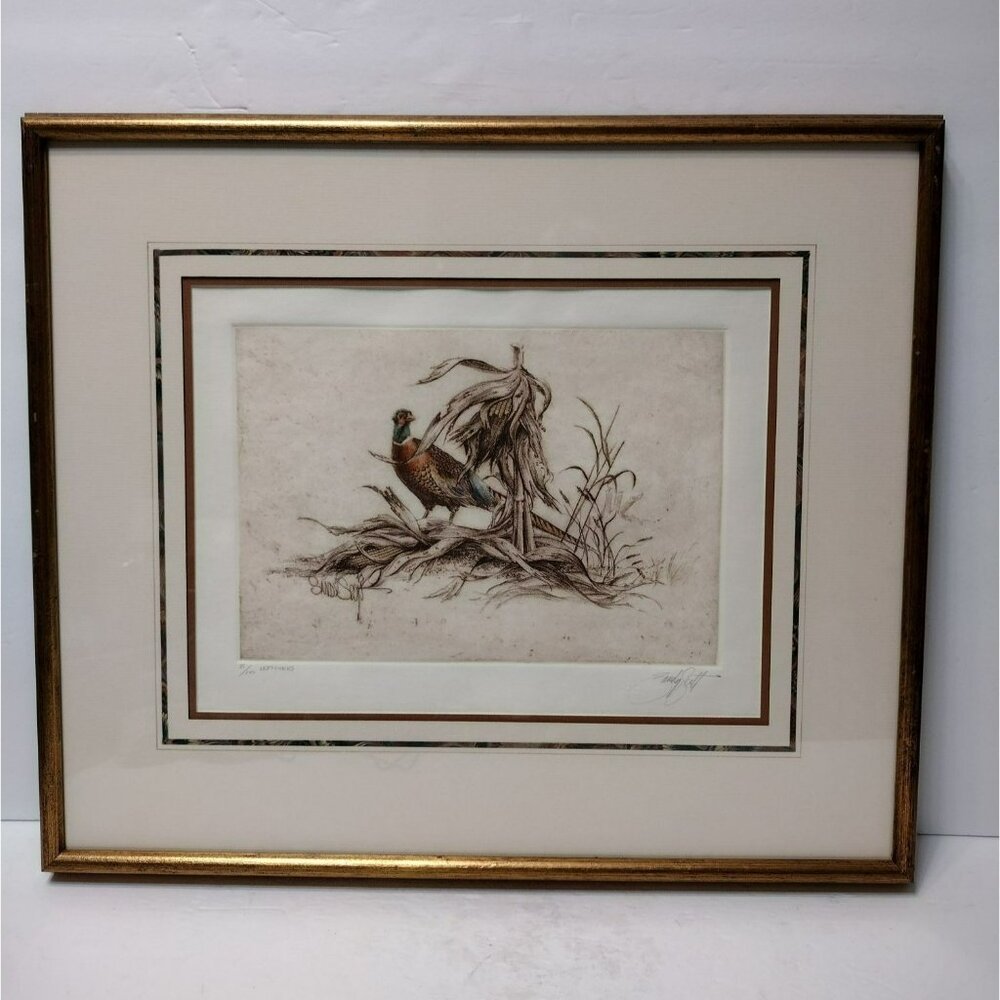 Framed Art Print by Sandy Scott, Leftovers, Numbered 21/100, Pheasant 19"x17"